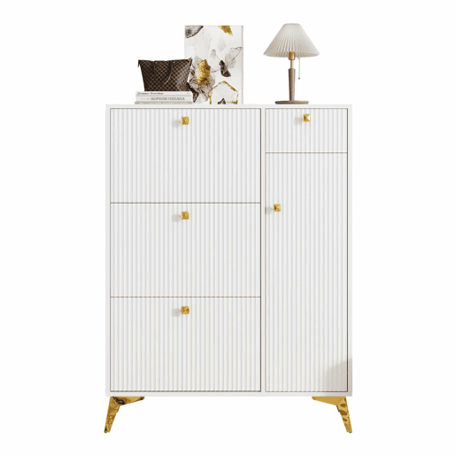 Armário estreito 121 x 90 x 25 cm - 3 portas basculantes, 1 gaveta e 1 porta - branco