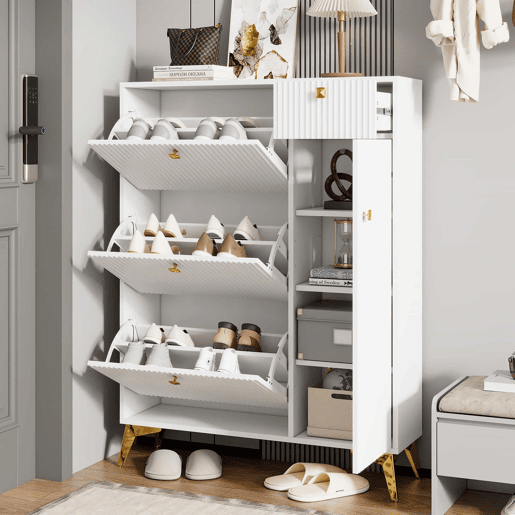 Armário estreito 121 x 90 x 25 cm - 3 portas basculantes, 1 gaveta e 1 porta - branco