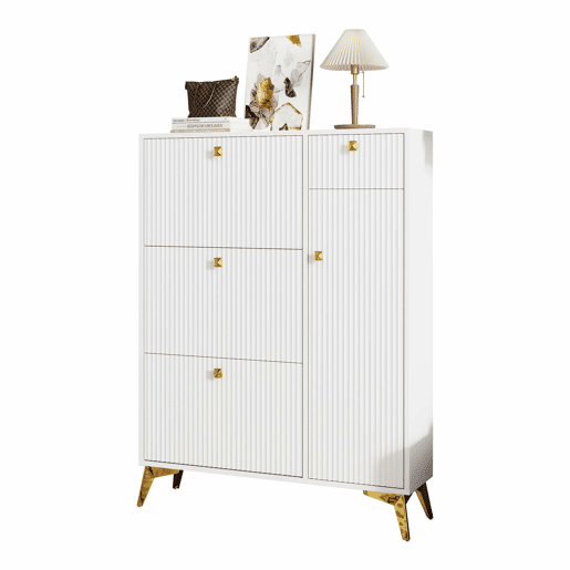 Armário estreito 121 x 90 x 25 cm - 3 portas basculantes, 1 gaveta e 1 porta - branco