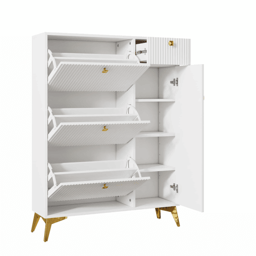 Armário estreito 121 x 90 x 25 cm - 3 portas basculantes, 1 gaveta e 1 porta - branco