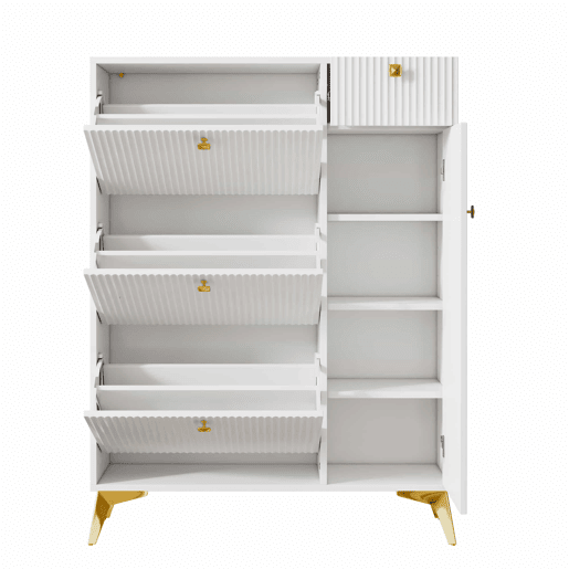 Armário estreito 121 x 90 x 25 cm - 3 portas basculantes, 1 gaveta e 1 porta - branco