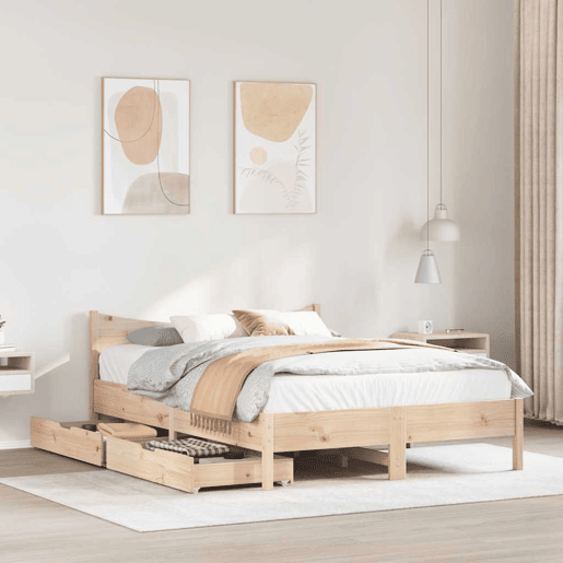 Estrutura De Cama De Casal Moderno c gavetas - 135x190 cm madeira de pinho maciça