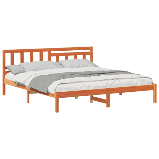 Estrutura de cama de casal simple com cabeceira - Marrom Cera 180 x 200 cm