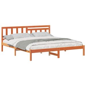 Estrutura de cama de casal simple com cabeceira - Marrom Cera 180 x 200 cm