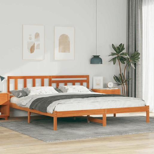 Estrutura de cama de casal simple com cabeceira - Marrom Cera 180 x 200 cm