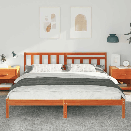 Estrutura de cama de casal simple com cabeceira - Marrom Cera 180 x 200 cm