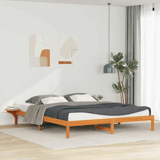 Estrutura de Cama de casal moderno com Mesas Laterais Marrom Cera 180 x 210 cm