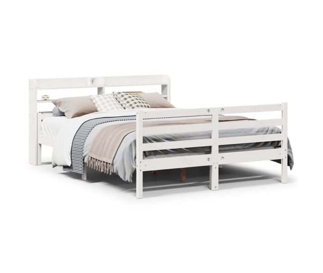 Estructura de cama matrimonial Estilo con cabecero madera pino blanco 135x190 cm