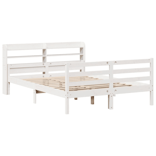 Estrutura De Cama De Casal c cabeceira - 135x190 cm pinho maciço branco Estrutura De Cama De Casal c cabeceira - 135x190 cm pinho maciço branco