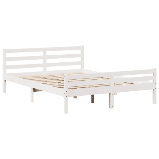 Estrutura De Cama De Casal c cabeceira - 135x190 cm pinho maciço branco Estrutura De Cama De Casal c cabeceira - 135x190 cm pinho maciço branco