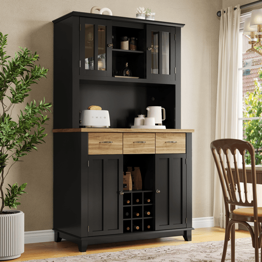 Aparador 106 x 40 x 179,5 cm - Vitrina com prateleiras ajustáveis e LED - Preto