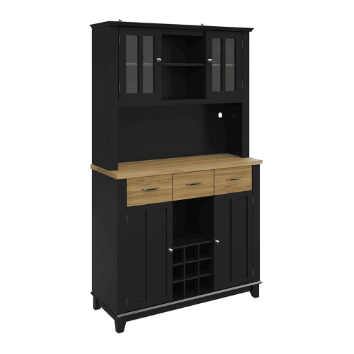 Aparador 106 x 40 x 179,5 cm - Vitrina com prateleiras ajustáveis e LED - Preto