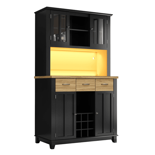 Aparador 106 x 40 x 179,5 cm - Vitrina com prateleiras ajustáveis e LED - Preto