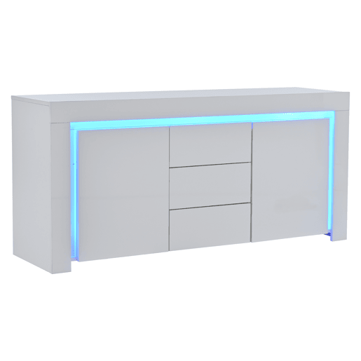 Aparador 140x40x65 cm - 3 gavetas, 2 portas, com LED - Branco