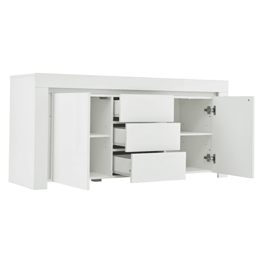 Aparador 140x40x65 cm - 3 gavetas, 2 portas, com LED - Branco