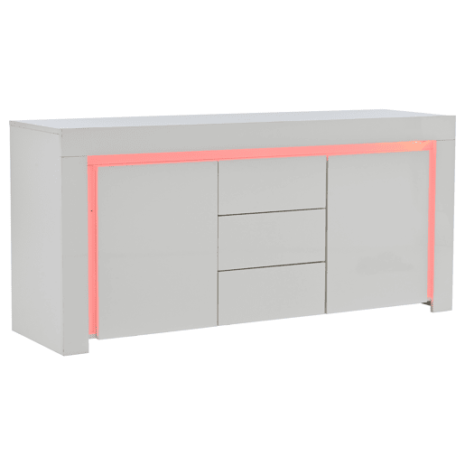 Aparador 140x40x65 cm - 3 gavetas, 2 portas, com LED - Branco