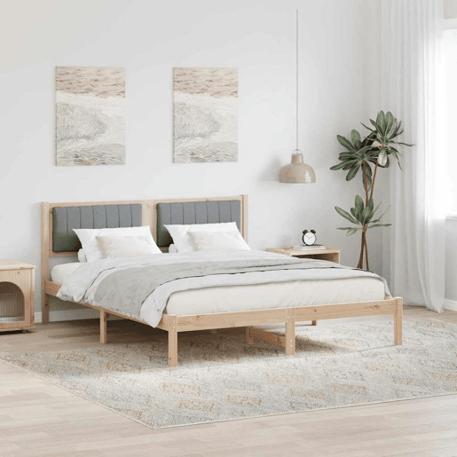 Estrutura de Cama de casal moderno com Cabeceira Estofada Cinzento-claro