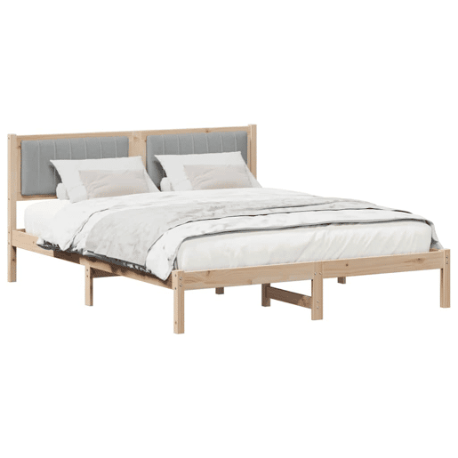 Estrutura de Cama de casal moderno com Cabeceira Estofada Cinzento-claro