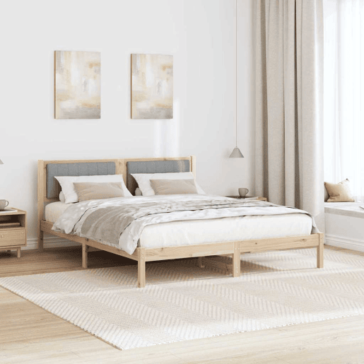 Estrutura de Cama de casal moderno com Cabeceira Estofada Cinzento-claro