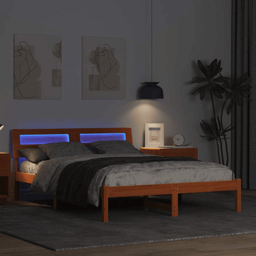 Estrutura de cama de casal simple com cabeceira - Marrom Cera 140 x 190 cm