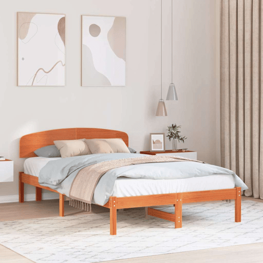 Estrutura de cama de casal simple com cabeceira - Marrom Cera 140 x 190 cm