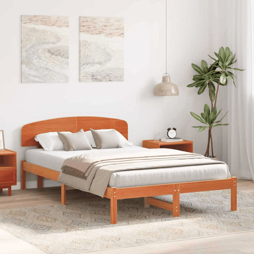 Estrutura de cama de casal simple com cabeceira - Marrom Cera 140 x 190 cm