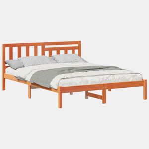 Estrutura de cama de casal simple com cabeceira - Marrom Cera 150 x 200 cm