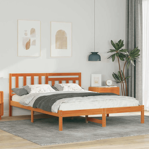Estrutura de cama de casal simple com cabeceira - Marrom Cera 150 x 200 cm