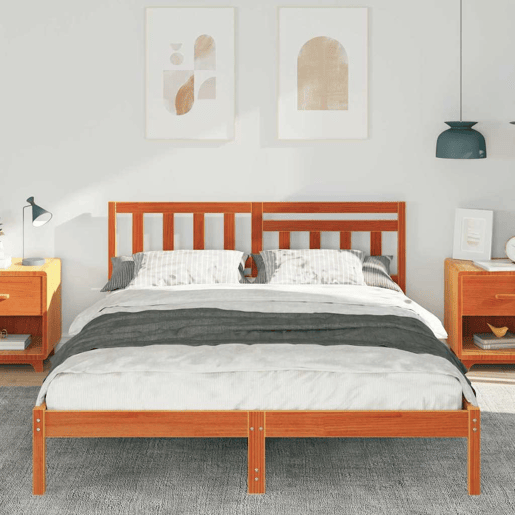 Estrutura de cama de casal simple com cabeceira - Marrom Cera 150 x 200 cm