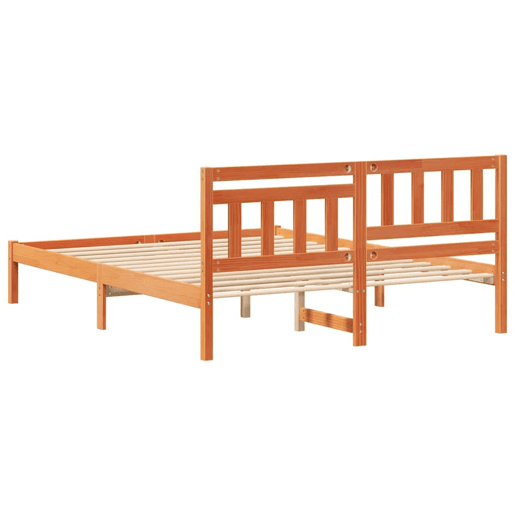 Estrutura de cama de casal simple com cabeceira - Marrom Cera 150 x 200 cm