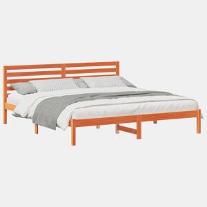 Estrutura de cama de casal simple com cabeceira - Marrom Cera 200 x 200 cm
