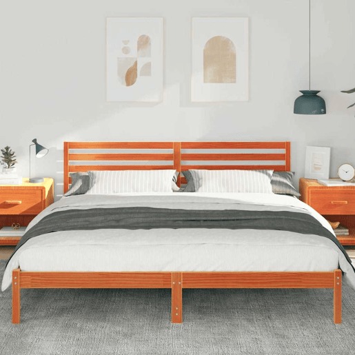 Estrutura de cama de casal simple com cabeceira - Marrom Cera 200 x 200 cm