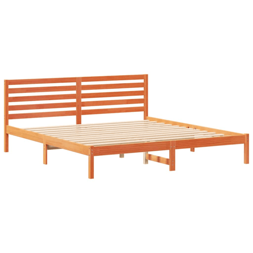 Estrutura de cama de casal simple com cabeceira - Marrom Cera 200 x 200 cm