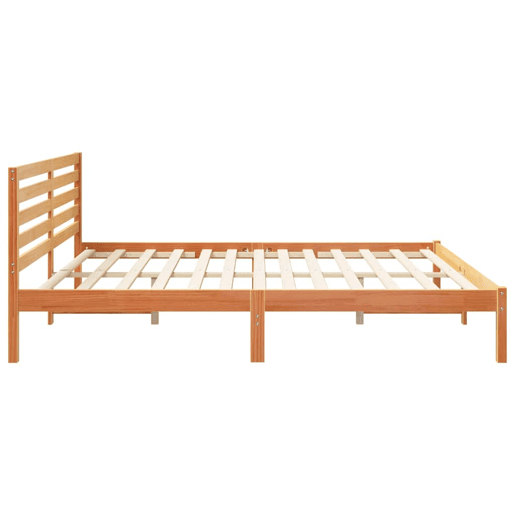 Estrutura de cama de casal simple com cabeceira - Marrom Cera 200 x 200 cm