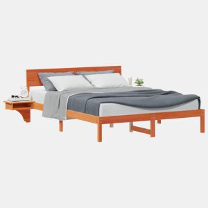 Estrutura de cama de casal simple com cabeceira - Marrom Cera 160 x 200 cm