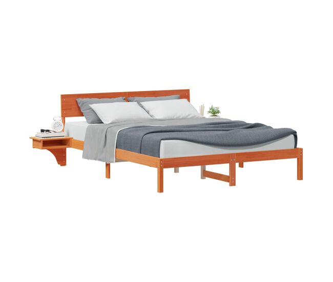 Estructura de cama matrimonial estilo con cabecera marrón cera 160 x 200 cm
