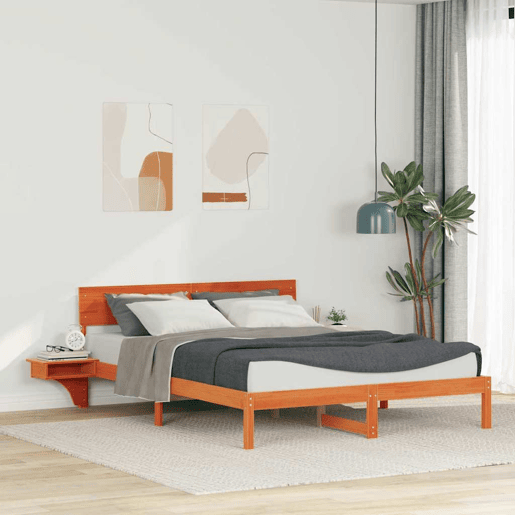 Estrutura de cama de casal simple com cabeceira - Marrom Cera 160 x 200 cm