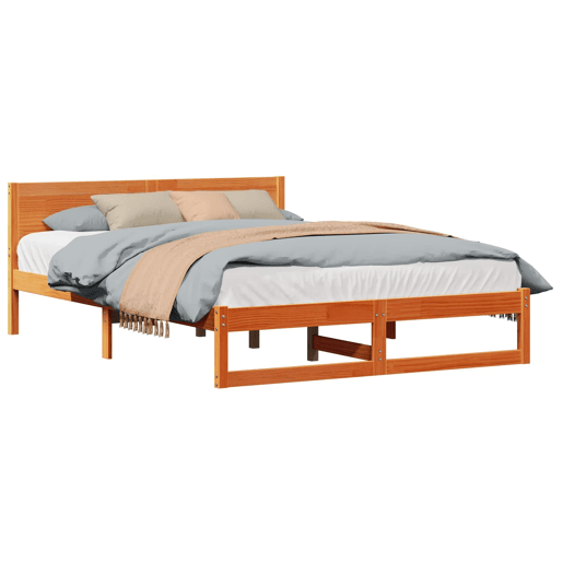 Estrutura de cama de casal simple com cabeceira - Marrom Cera 140 x 200 cm
