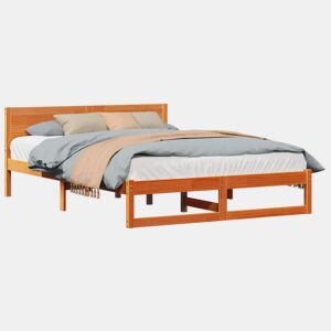 Estrutura de cama de casal simple com cabeceira - Marrom Cera 140 x 200 cm