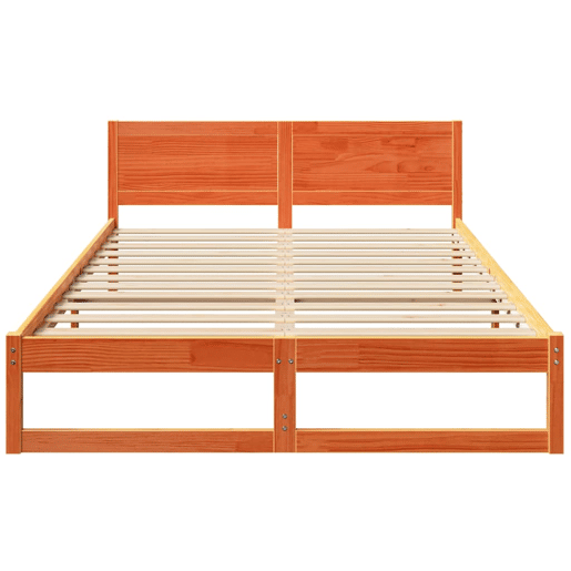 Estrutura de cama de casal simple com cabeceira - Marrom Cera 140 x 200 cm
