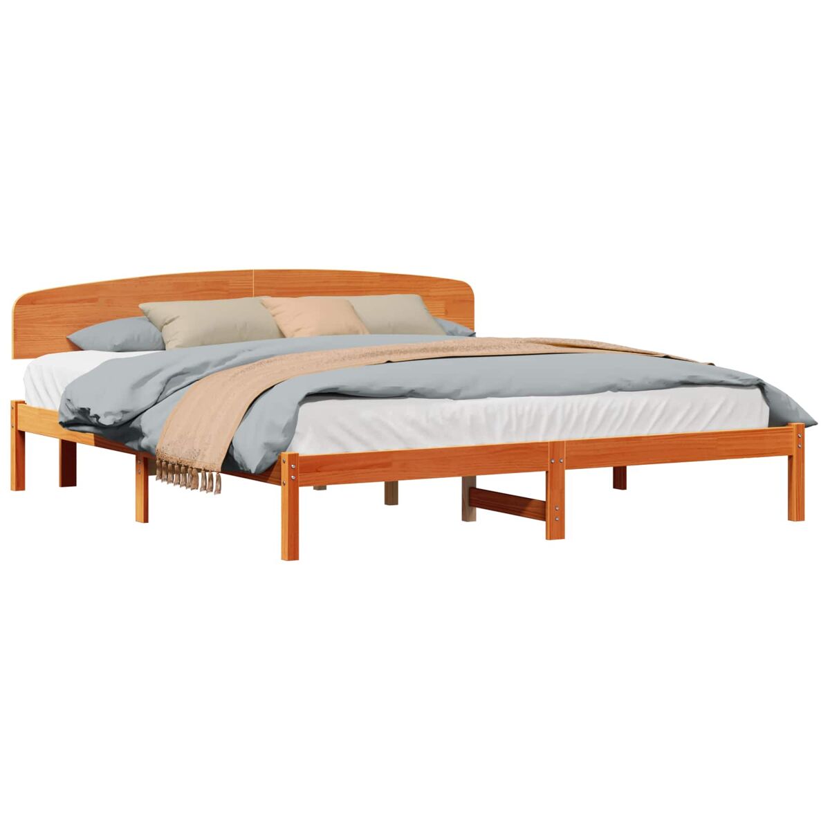 Estructura de cama matrimonial estilo con cabecera marrón cera 200 x 200 cm