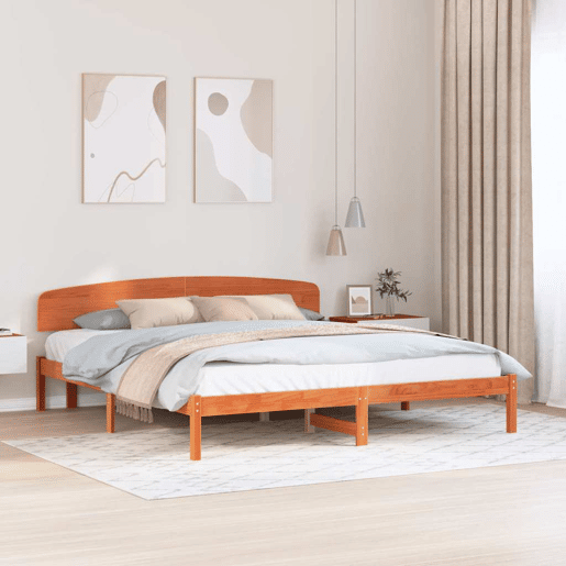 Estrutura de cama de casal simple com cabeceira - Marrom Cera 200 x 200 cm