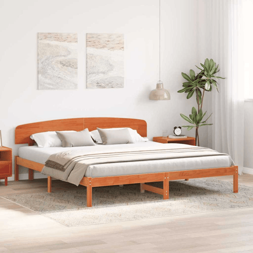 Estrutura de cama de casal simple com cabeceira - Marrom Cera 200 x 200 cm