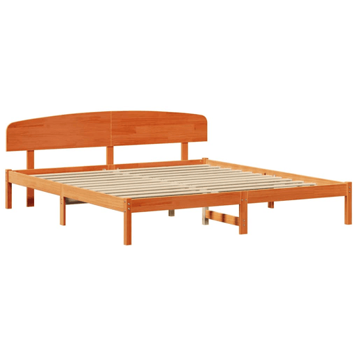 Estrutura de cama de casal simple com cabeceira - Marrom Cera 200 x 200 cm