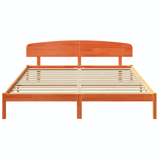 Estrutura de cama de casal simple com cabeceira - Marrom Cera 200 x 200 cm