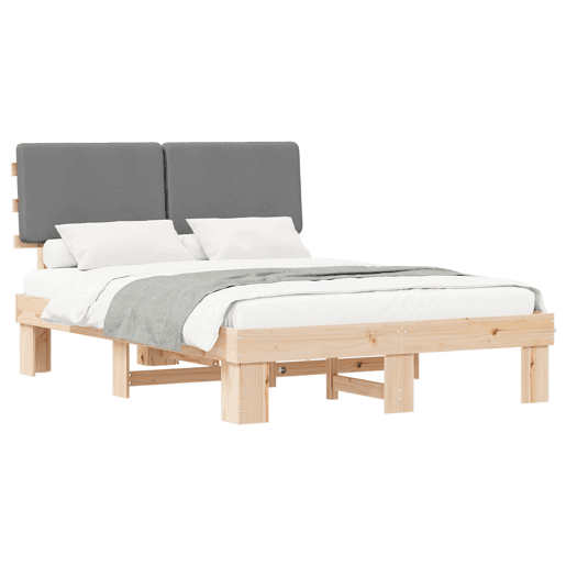 Estrutura de Cama de casal moderno com Cabeceira Estofada Cinzento-claro