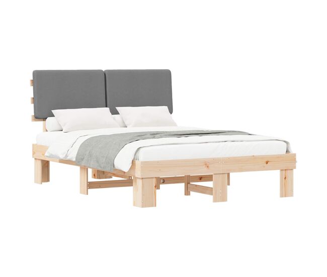Estructura de cama matrimonial estilo con cabecera tapizada gris claro