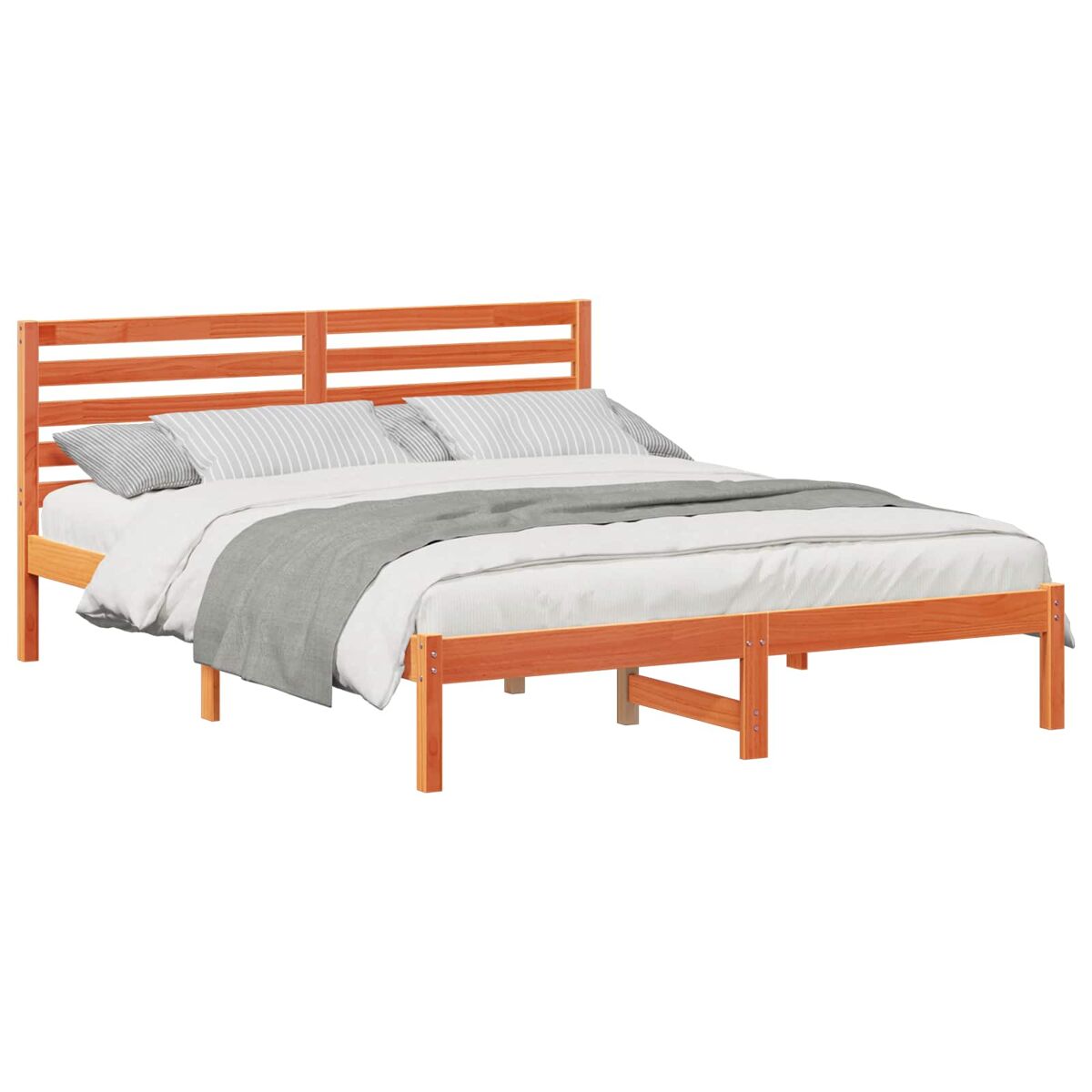 Estructura de cama matrimonial estilo con cabecera marrón cera 160 x 200 cm