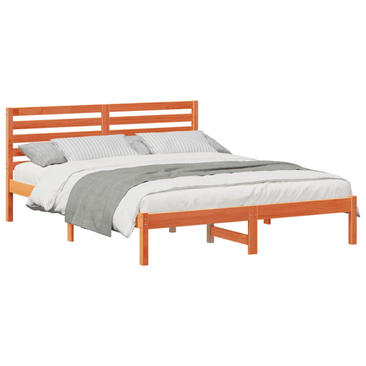 Estrutura de cama de casal simple com cabeceira - Marrom Cera 160 x 200 cm