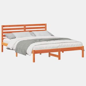Estrutura de cama de casal simple com cabeceira - Marrom Cera 160 x 200 cm